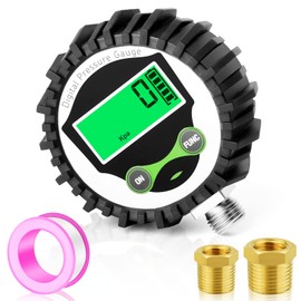 MEANLIN MEASURE 0-100Psi 1/4" NPT Digital Pressure Gauge with Rubber Protective Cover，Lower Mount，Accuracy 1%，Resolution 0.1psi, with 1/4" x 1/2" NPT and 1/4" x 3/8" NPT Hex Bushing