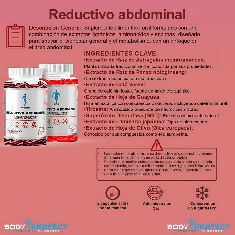 Suplemento Reductor Abdominal Para Hombre 90cp Body Perfect Sin Sabor