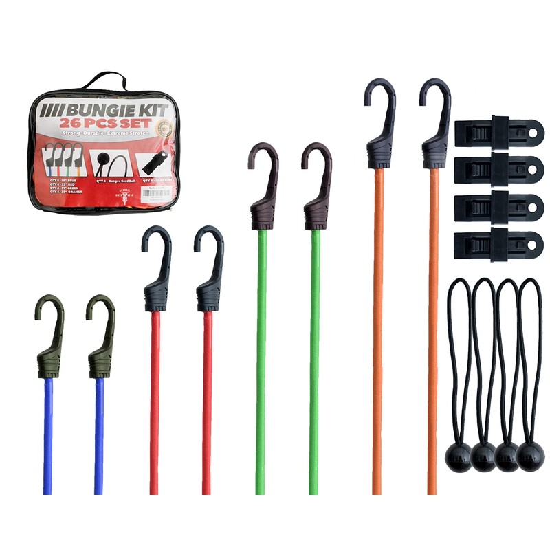 Bungee Cords with Hooks - 26pc Heavy Duty Assortment with