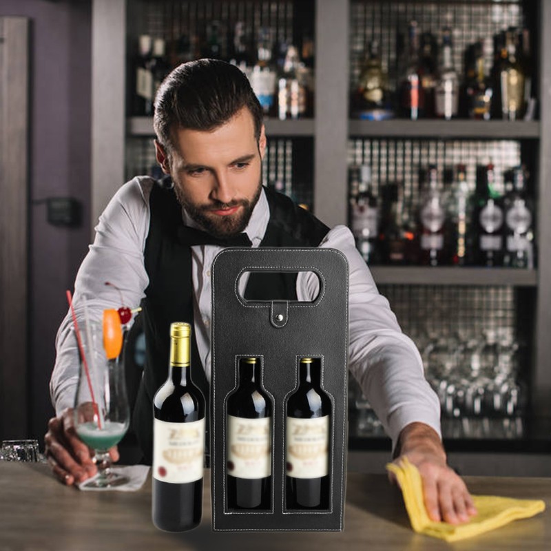 Wine Tote Bag 2 Bottles PU Leather Reusable Wine Gift