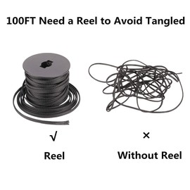 Aibole 100Ft-1/8 Black Cable Management Cord Protector Braided Wire Loom Braided Cable Sleeve for Television, Audio, Computer Cables, Prevent Pet from Chewing Cords…