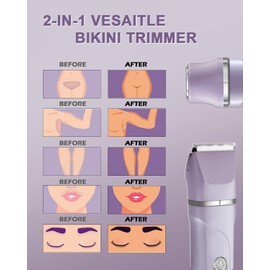 VEGITERIA 2 in 1 Electric Razors for Women - Waterproof Bikini Trimmer for Women Cordless Electric Shaver, Dry/Wet Use for Bikini, Armpit, Face, Rechargeable Shaver with Detachable Head, Purple