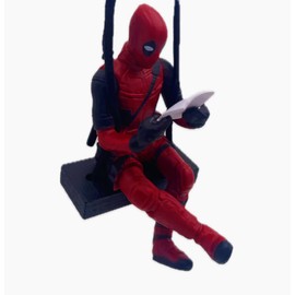 Deadpool Figure on Swing with Book, Car Tag or Equipment Lanyard