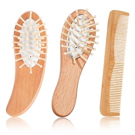 Set of 3 Wooden Hair Brush, Bamboo Brush, Antistatic Airbag Wooden Comb, Suitable for Long, Short, Curly Hair and Many Other Hairstyles