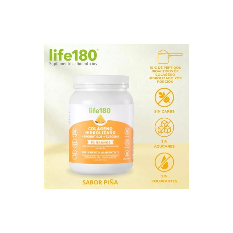 Life180 Dúo Colágeno Hidrolizado con Probióticos y Cúrcuma Sabor Piña