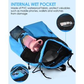 BROTOU Drawstring Mesh Swimming Bag, 30 Litre Water Sports Backpack with Wet/Dry Pocket, Multifunctional Sports Bag for Kids, Adults, Swimming, Surfing, Beach, Travel (Light Blue)