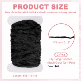 PATIKIL Chenille Fly Tying Total 10 M, 2 Pack Rayon Chenille Fly Tying Materials Line Fly Thread Supplies for Making Fishing Hook Jig Making Fly Patterns Fishing, Black/Purple