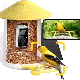 Birdfy Feeder with Solar Panel - Solar Powered Bird Feeder Camera, 1080P Camera & Night Vision - Color: Yellow, Version: AI by Subscription