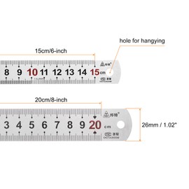sourcing map Metal Straight Ruler Set 15cm 20cm Precision Stainless Steel Rulers Cm/Inch Double Scale Measuring Rulers for Woodworking Class Office, (6+8Inch)