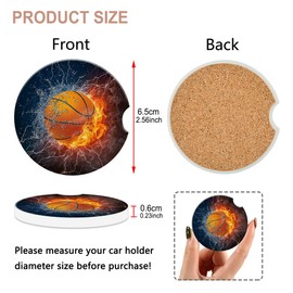 Neidius Car Cup Holder Coasters,Basketball Water Fire Car Coaster for Cup Holders Insert Ceramic Drink Mat Car Interior Decor Accessories 2Pcs 2.56 Inch