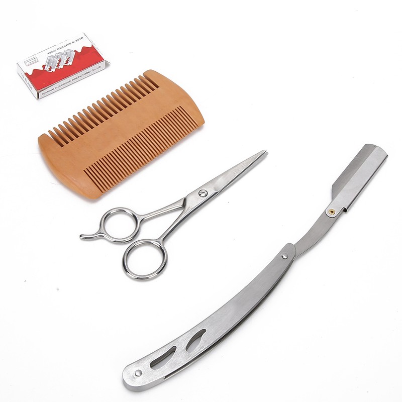 Blue ZOO 4pcs Beard Kit Shaving Knife Blade Double Sided