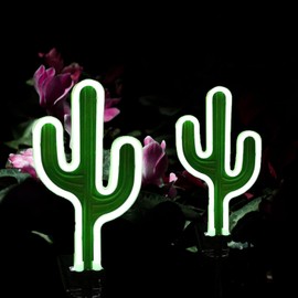 SunKite Cactus Solar Stake Lights Outdoor,Waterproof Solar Neon Lights for Garden,Yard, Lawn,Pathway,Patio,Backyard (2 Pack)