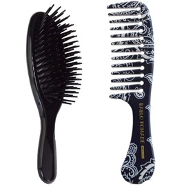 Bablo Pomade Grooming Comb (Navy Paisley Pattern) & Men's Hair Brush (Black) Set of 2 Coarse Comb Barber