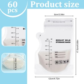 GSrenyu 60 Pcs 250ml Breast Milk Storage Bags,Leakproof Zipper Seal, Measurement Scale Freezer Fridge Safe for Breastfeeding Moms, Easy Pour Spout