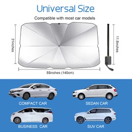 Aoryoa Parasol para parabrisas | Brella Shield para coche, paraguas plegable, bloquea los rayos UV, el calor, mantiene el vehículo fresco, accesorios interiores para protección solar, se adapta a la mayoría de vehículos