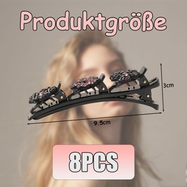 Pack of 8 Hair Clips Women's Glitter, Braided Hair Accessories, Women's Hair Clips for Double Layer with 3 Small Clips, Hummingbird Hair Clip for Girls, Fashionable Hair Clips