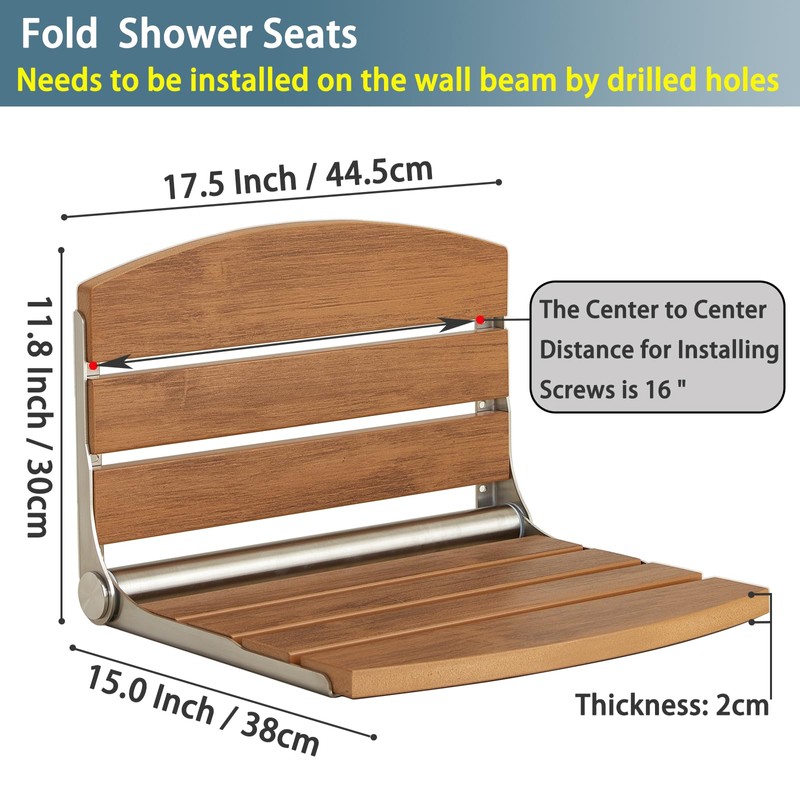 17.5" Folding Shower Seat Wall Mounted,Foldable Shower Bench,Fold Down Shower