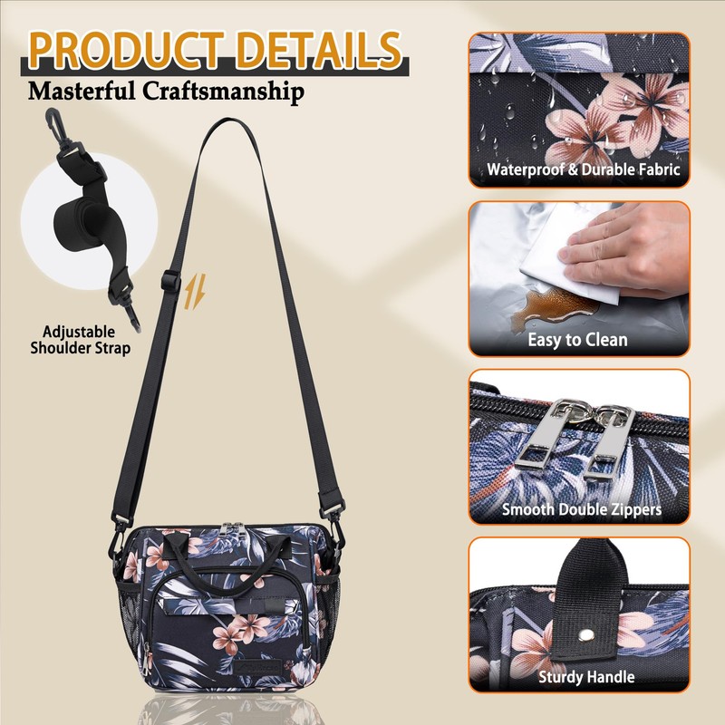 TuErCao Hibiscus Small Lunch Bag Lightweight Insulated Lunch Box for