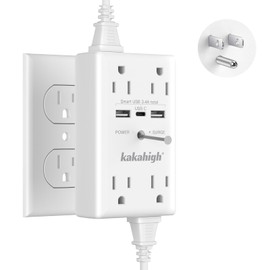 kakahigh Wall Outlet Extender with Screw, 8 Way Outlets with 1680J Surge Protected, Multi Plug Wall Outlet with USB Ports, LED Indicator, 1875W Wall Mounted Surge Protectors for Dorm Room Office Kitchen
