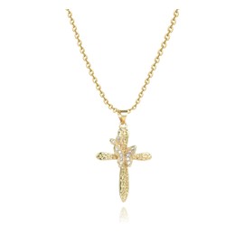 SBI Jewelry Women Gold Cross Necklace Plated Butterfly Pendant Wife Girlfriends Mom Daughter Grandma Christmas Birthday Anniversary