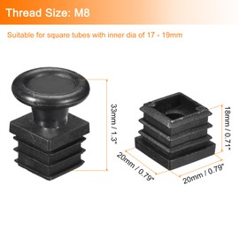 uxcell 8Pcs Inserts for Square Tubes with Leveling Feet, for 0.79"x0.79" OD Square Tube, M8 Thread Black Plastic Furniture Chair Leg Plug Blanking End Caps Insert Plugs