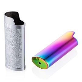 JINMUNIC 2pcs Lighter Case Cover Holder Metal Vintage Floral Stamped Fit for BIC Full J6 Series Lighter