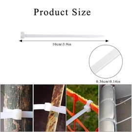 100 Pack Cable Ties, Small Nylon Plastic Self Locking Zip Ties Wraps, Long Heavy Duty with 40lbs, Indoor&Outdoor Use, Cable Management, Wires, Office, Garden, Christmas (White, 100mm x 4.0mm)