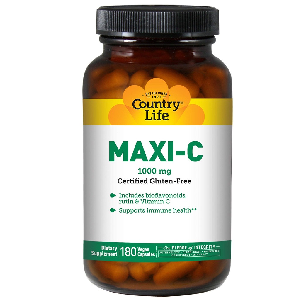 Country Life Maxi-C Caps 1000 Mg (with bioflavonoids, Rutin & Vitamin C, 180 Capsules