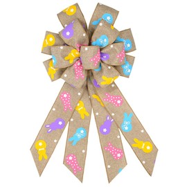 Large Easter Bows for Wreath, Brown Easter Rabbits Wreath Bow for Easter Décor - Spring Burlap Bow for Front Door Indoor Outdoor Wall Easter Decoration Supplies Ornament