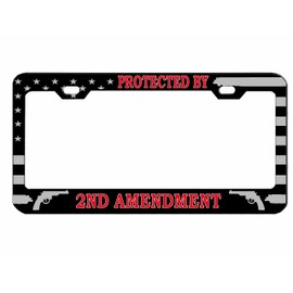 Protected by 2nd Amendment Design Heavy Duty Metal Car License Plate Frame Auto Tag Holder/Car Accessories