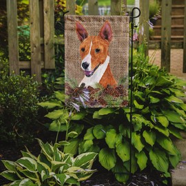 Caroline's Treasures SC9036GF Basenji Faux Burlap and Pine Cones Garden Flag Mailbox Flag Decorative Yard Flag Banner Outside Patio Artwork Yard Flower Beds, Garden Size, Multicolor