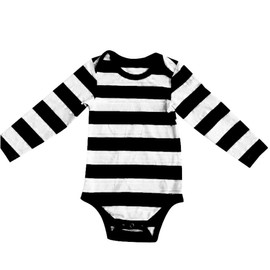COUVER Unisex Baby Infant Toddler Long Sleeve Lap Shoulder Striped color Bodysuit Onesie, Black and White, 12M