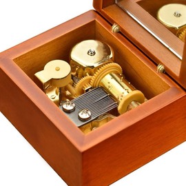 Wind-Up Wooden Music Box with Gold-Plating Movement in,Amazing Grace,Brown