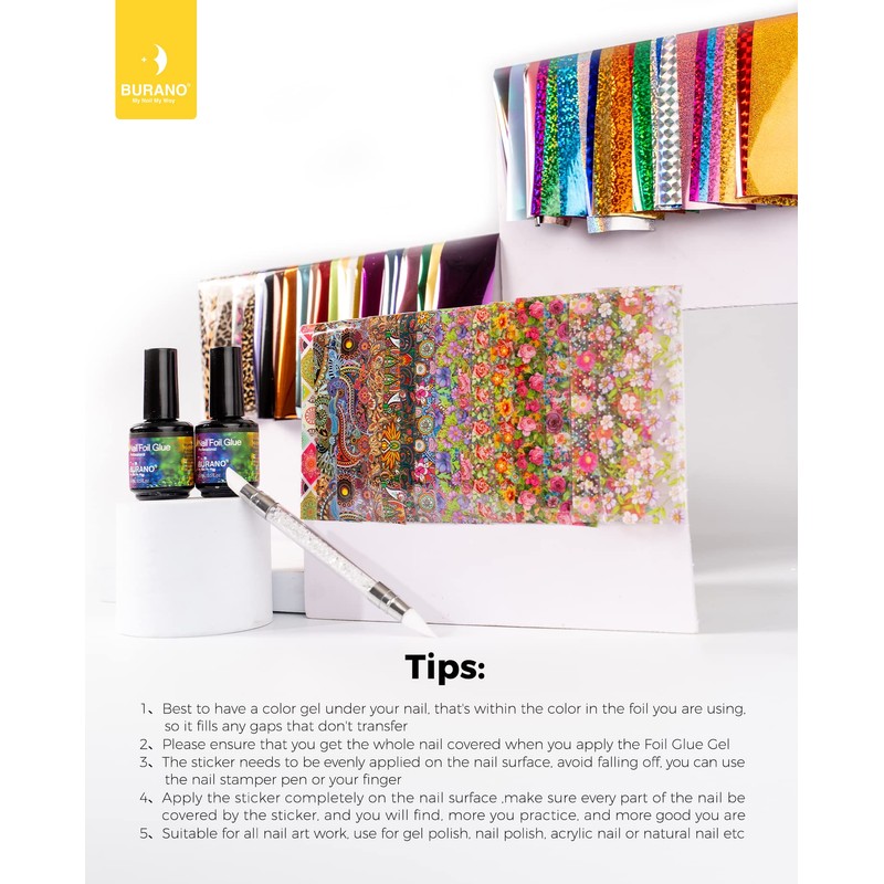 BURANO Nail Art Foil Glue Gel, 15ML 2 Bottles with