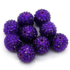 50pcs 20mm Large Size Rhinestone Disco Ball Beads Round Spacer Color Painted Charms for Jewelry Bracelet Necklace Pen Bag Chain Making Crafts Beading Supplies (20mm Purple Rhinestone)