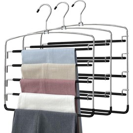 Pants Hangers 3 Pieces,5 Tier Closet Organizers and Storage Clothes Hangers,Hangers Space Saving with Swing Arm,Multiple Metal Hangers Clothes Organization for Pants Trousers Jeans Leggings Slacks - Size: 3 Piece