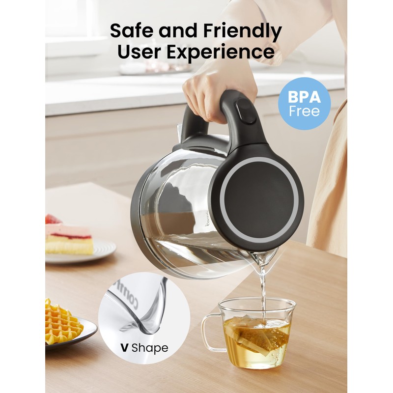 COMFEE' Electric Kettle, 1.7L Hot Water Boiler, 1500W Fast Boil,