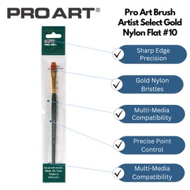 Pro Art Brush Gold Nylon Flat #10, Paint Brushes, Acrylic Paint Brush Set, Brushes Acrylic Painting, Small Brushes, Paintbrush, Brushes