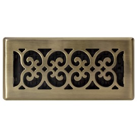 Decor Grates SPH410-A Scroll Design Floor Register, 4x10, Antique Brass Finish