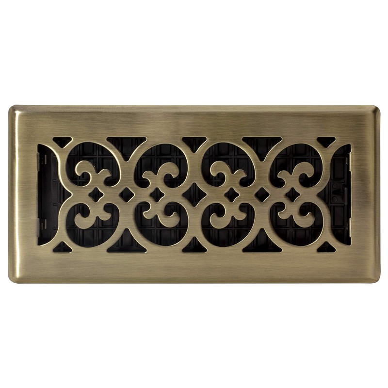 Decor Grates SPH410-A Scroll Design Floor Register, 4x10, Antique Brass