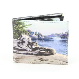 Li Wolf Print Vegan Leather Wallet - Top Flaped Bifold Wallet for Men with 2 ID Windows, 7 Cards, 2 Inner slots & 2 Cash Compartments - Clean Stitched Slim Men's Wallet & Gift Box