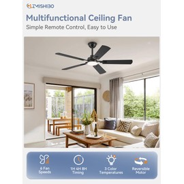 ZMISHIBO 52" Ceiling Fans with Lights, Black Modern Ceiling Fan with Remote, Farmhouse Indoor Ceiling Fan with Dual Finish Blades, Quiet & Strong Motor, Bright LED Light.
