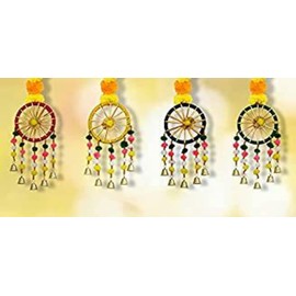 3A Featuretail 2 Feet Artificial Yellow Marigold Flowers String with Decorative Bells, Wall/Door Hanging for Home/Wedding/Festival Decoration. (Multicolour, Pack of 4)