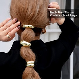 3 Pcs Hair Cuffs for Ponytails, Gold Hair Ties Fashion Glossy Gold Hair Cuffs Metal Hair Tie Ponytail Cuff Elastic Hair Ties for Women Long Hair Ponytail Holder Hair