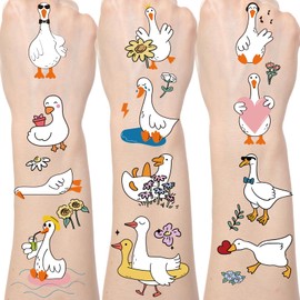 Gameza Funny Goose Temporary Tattoos - 6Sheets One Goose Birthday Decor Decorations Girls Boys Silly Foolish Goose Tattoo Temporary Gifts Duck Geese Animals Theme Party Favors Supplies Prizes Rewards