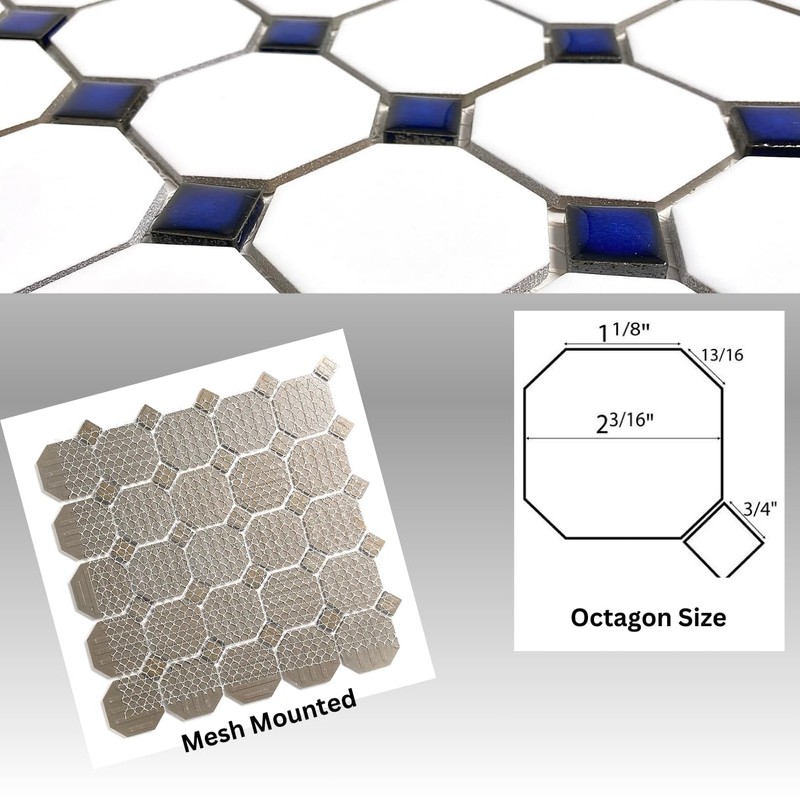 Tenedos Octagon Porcelain Mosaic Tile – Matte White with Glossy