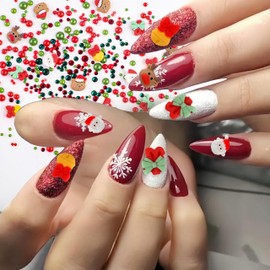6 Grid Christmas Nail Art Charms 3D Mixed Christmas Resin Charms Cartoon Santa Claus Elk Xmas Tree Gloves Snowman Nail Designs Red Green Beads Nail Gems Jewelry Flat Back Nail Accessories for Women