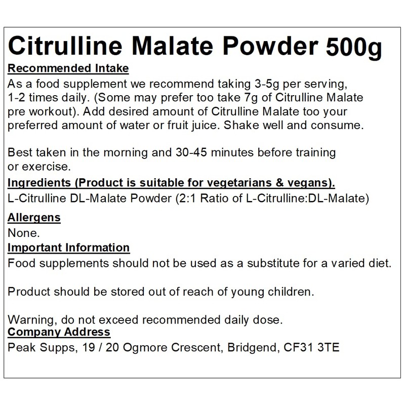 Citrulline Malate Powder 500g - 2 to 1 Ratio -