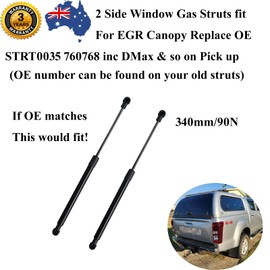 AONNOUS Pair 340mm 90Newtons Side Window Gas Struts for EGR Canopy UTE Pick Up Inc D-Max Replace OE STRT0035 760768