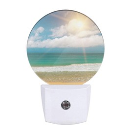 Uanvaha Beach Night Lights Plug into Wall Sea Surface Summer Wave Bright Sunshine from Clouds LED Dusk to Dawn Night Lamp Auto Sensor for Bedroom Bathroom Hallway Living Room